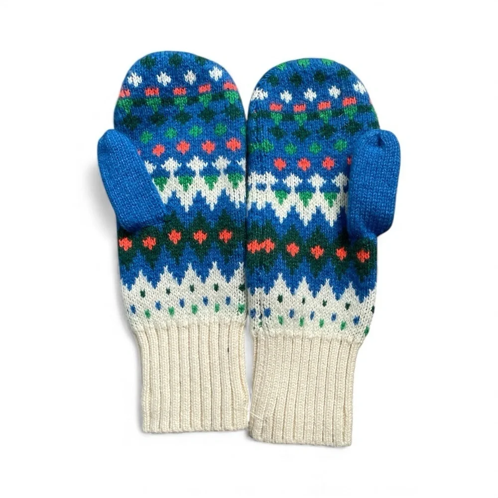 Crewcuts Cozy Knit Kids Mittens - Blue and White size L (12-14)
